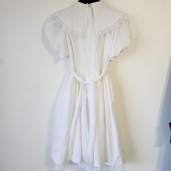 VINTAGE EASTER Spring FIRST COMMUNION British Yoke Collar Puff Sleeve Dress - Picture 7 of 8